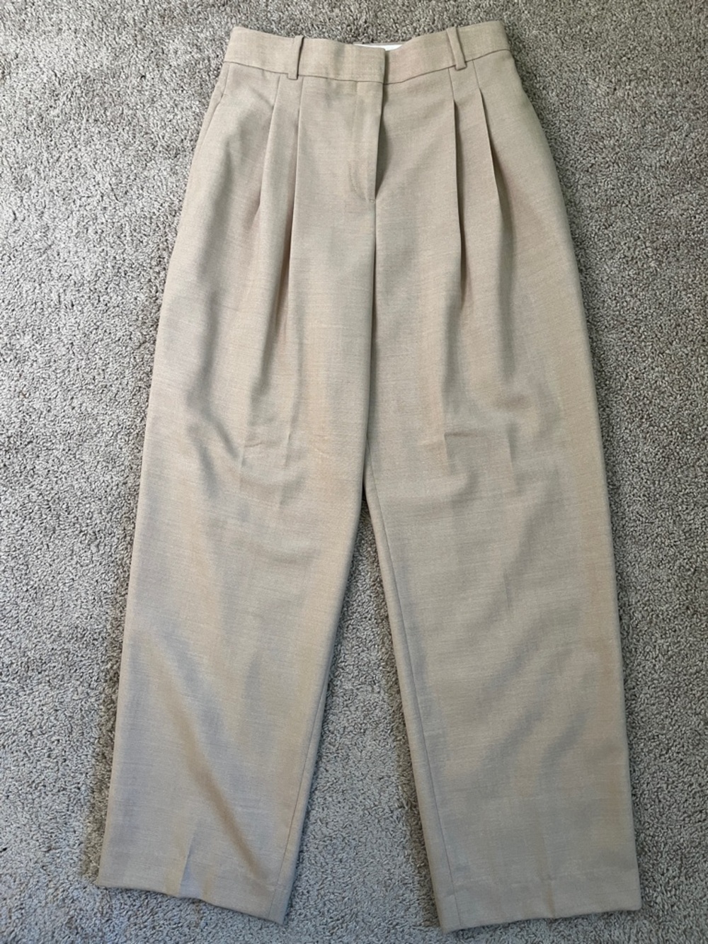 Reiss Petite Tan Beige Wool High-Waist Pleated Women's Trousers Pants 4 P